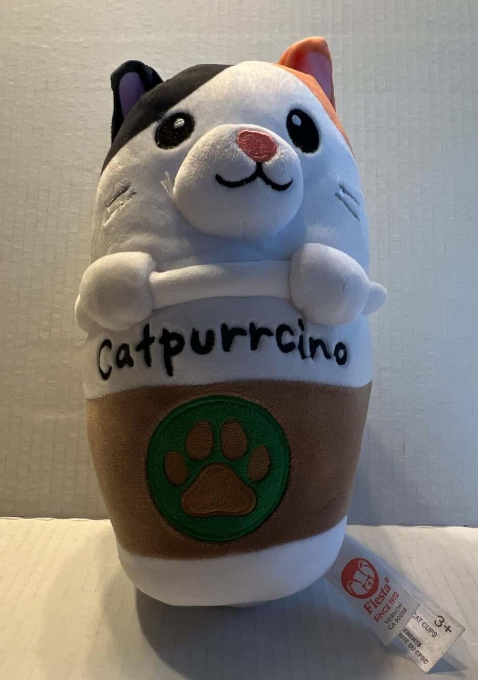 Fiesta Catpurrcino Size 9in Calico Cat Cup Plush
